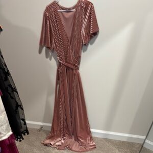 Velvet striped pink hi-low dress